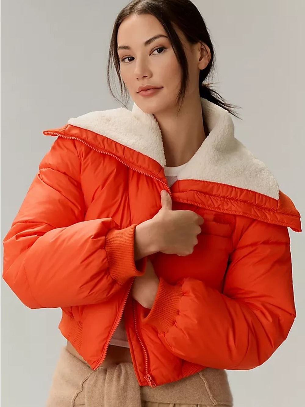 Anthropologie Maeve Sherpa Collar Cropped Puffer Jacket Size Medium
